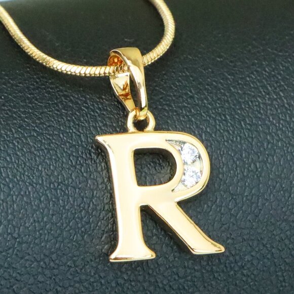 "Rose Gold Letter R Pendant with Crystal Accent – 18K Gold Plated, XPPT1367 - Picture 1 of 13
